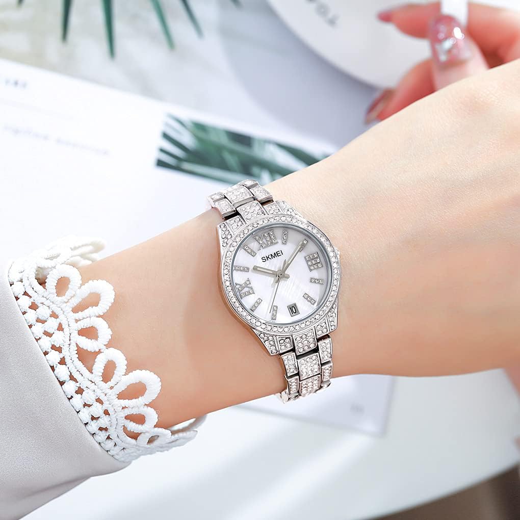 SKMEI Lady Watches for Women Female Bling Dress Fashion Luxury Diamond Business Casual Analog Quartz Waterproof Stainless Steel Wristwatches Gifts - Image 3